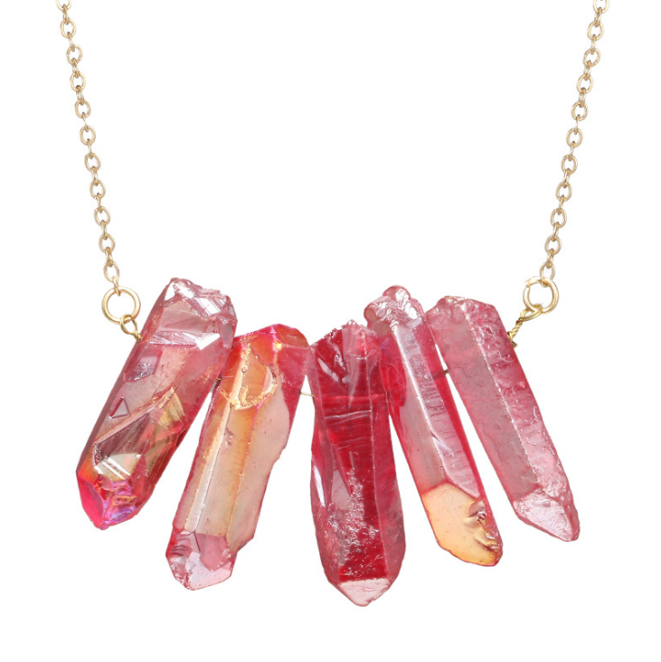 Irregular crystal natural stone multicolor necklace