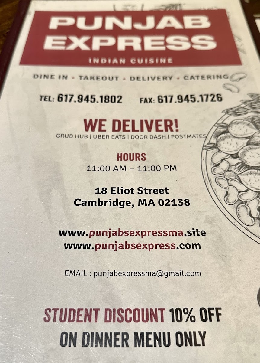 Punjab Express gluten-free menu