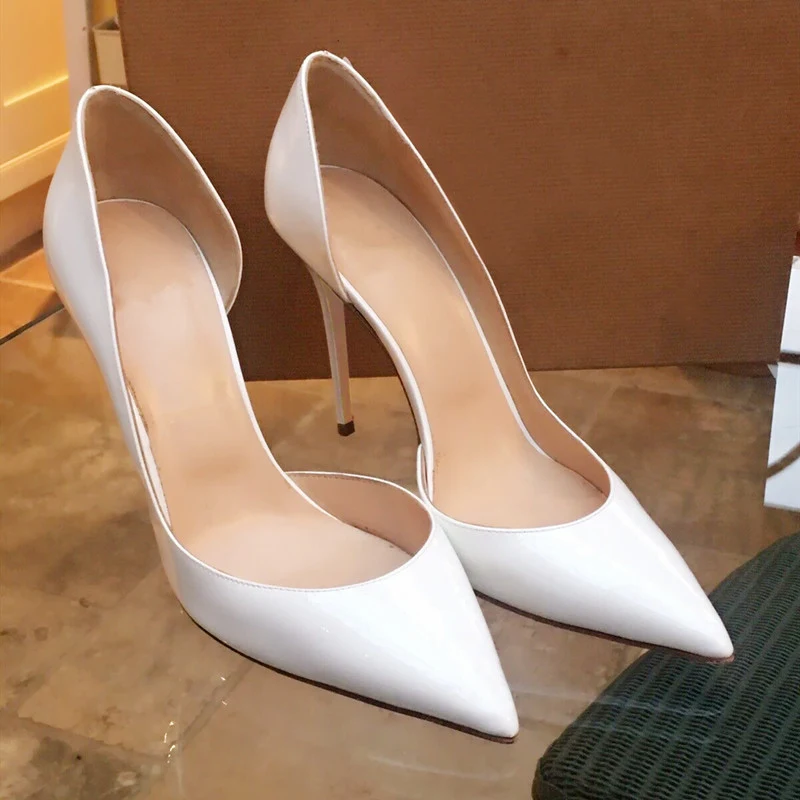 Tacones altos de aguja para mujer Punta estrecha Cuero suave lateral francés Vacío Zapatos elegantes y cómodos