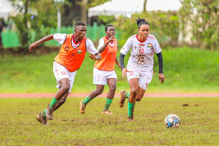 Harambee Starlets players during a training session at Kasarani Annex