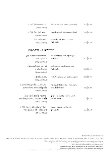 Prego - The Westin menu 