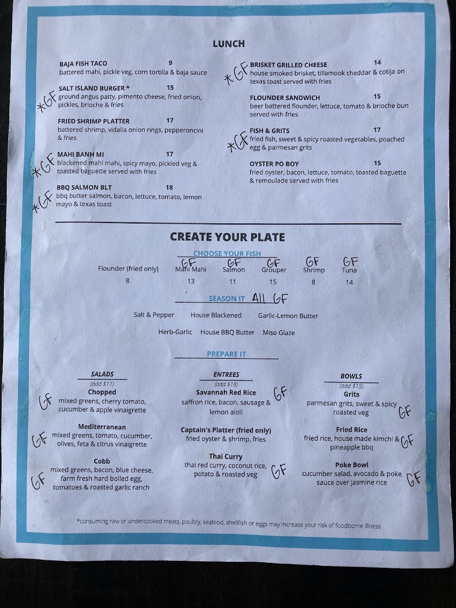 Salt Island Fish and Beer gluten-free menu