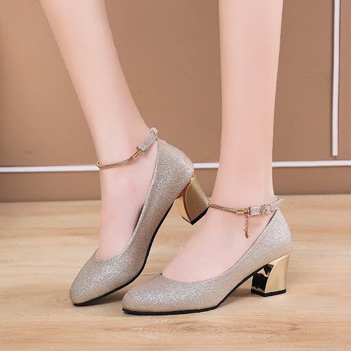 Title 4, Womens High Heel Chunky Heel Pumps Round Toe F...