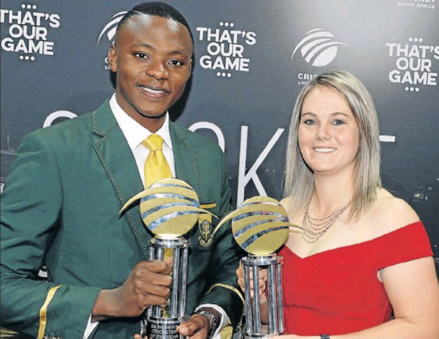 Men’s Cricketer of the Year Kagiso Rabada and Women’s Cricketer of Year Dane van Niekerk at the Cricket South Africa Awards banquet 2018 in Sandton, Johannesburg, at the weekend