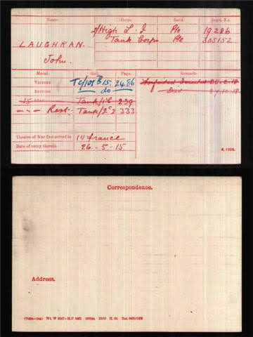 John Laughran (Loughran) Medal Index Card