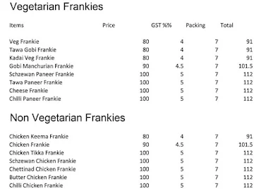 Tibb's Frankie - Serving Rolls Since 1969 menu 