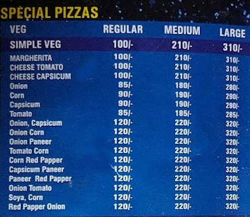 The Barro's Pizza menu 