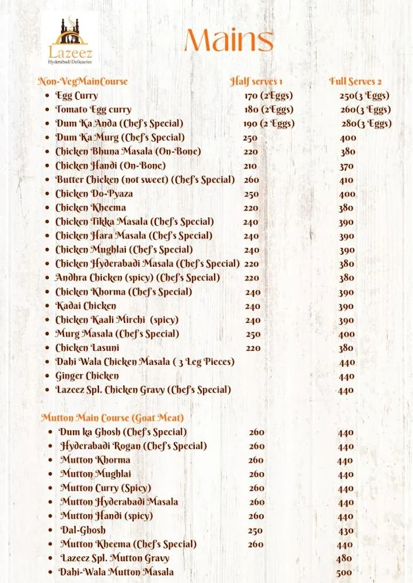 Lazeez By Hyderabadi Delicacies menu 