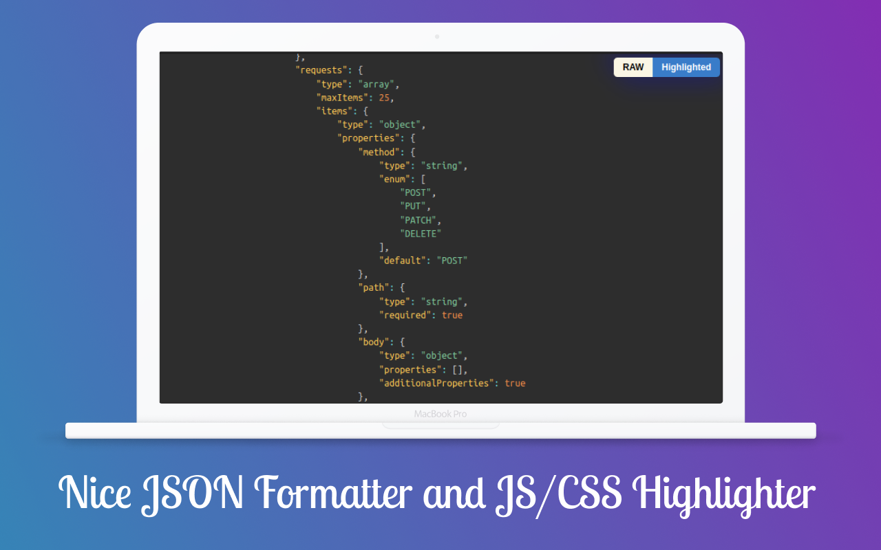 Nice JSON Formatter and JS/CSS Highlighter Preview image 1