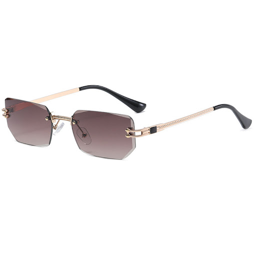 Title 4, Womens Fashion Polygon Cut Rimless Sunglasses