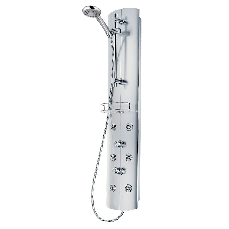 DuschMaster - Colonne de douche hydromassante, tablette de rangement,  aspect chromé