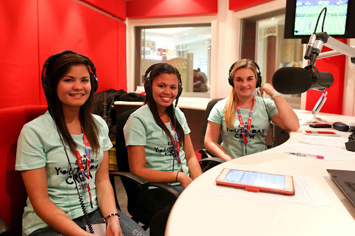 Thameena Hamza, Tonia Jacobs and Georgina Fiorentios were among the 20 pupils who took over the Algoa FM airwaves yesterday in as part of a June 16 initiative by the station Picture: STEPHANIE LLOYD