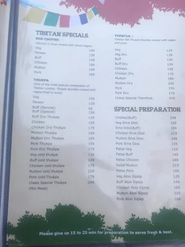 Lhasa Tibet Kitchen menu 