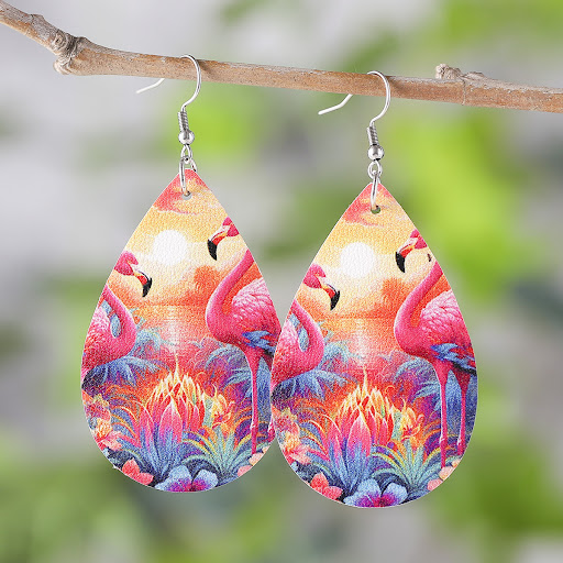 Title 1, Double-sided Printed PU Leather Flamingo Earrin...