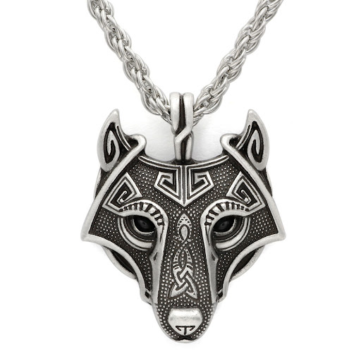 Title 3, Viking Wolf Head Amulet Pendant Necklace