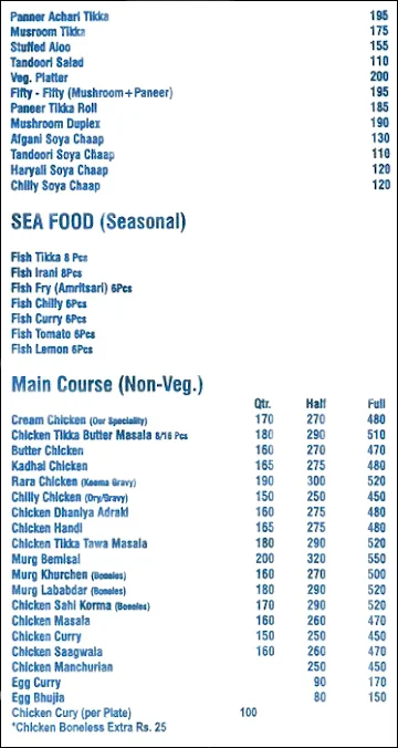 Dilli's Chawla Chik Inn menu 