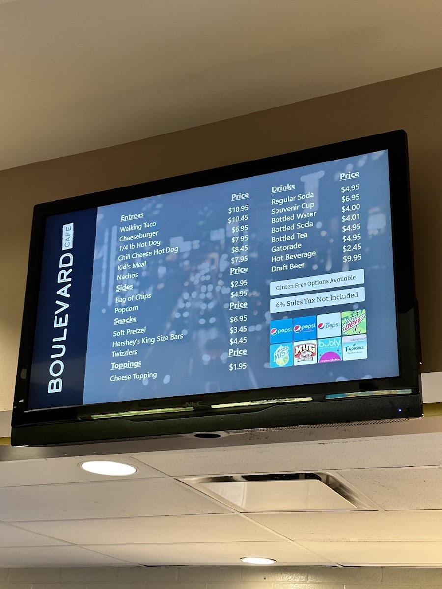 Giant Center gluten-free menu