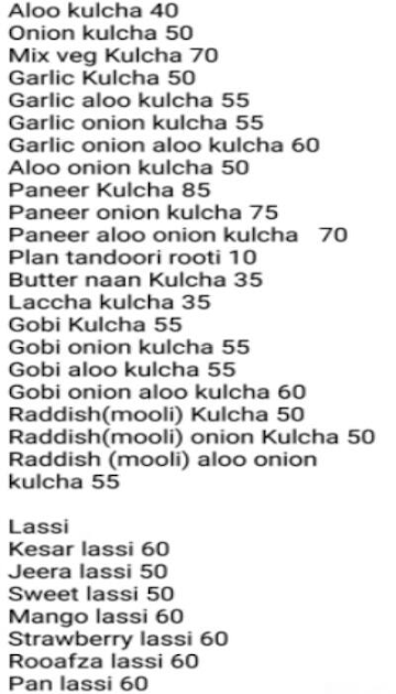 Gv Amritsari Kulcha menu 