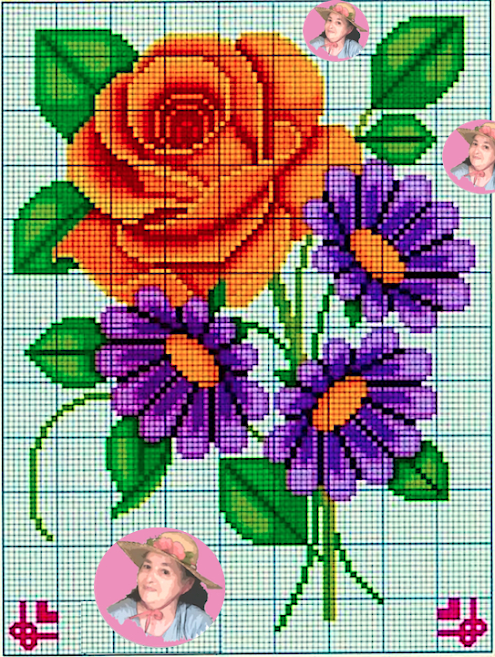 Grafico de rosas y flores en punto de cruz 