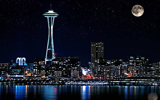 Seattle Skyline. The city in the night lights