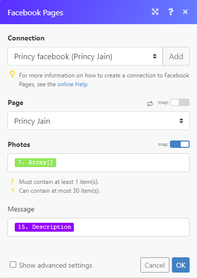 Facebook pages create post module