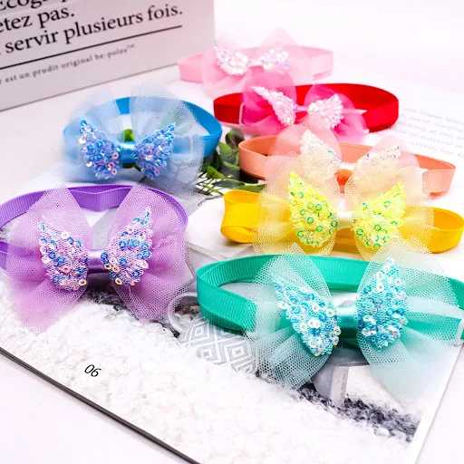20pcs Lace Pet Dog Bowties Sequin Angel Wing Fashion Bulk Dog Bow Tie Collar for Medium Small Dog Cat Bowknot Pet Access