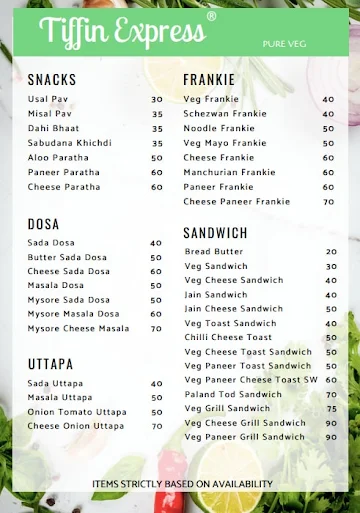 Tiffin Express menu 