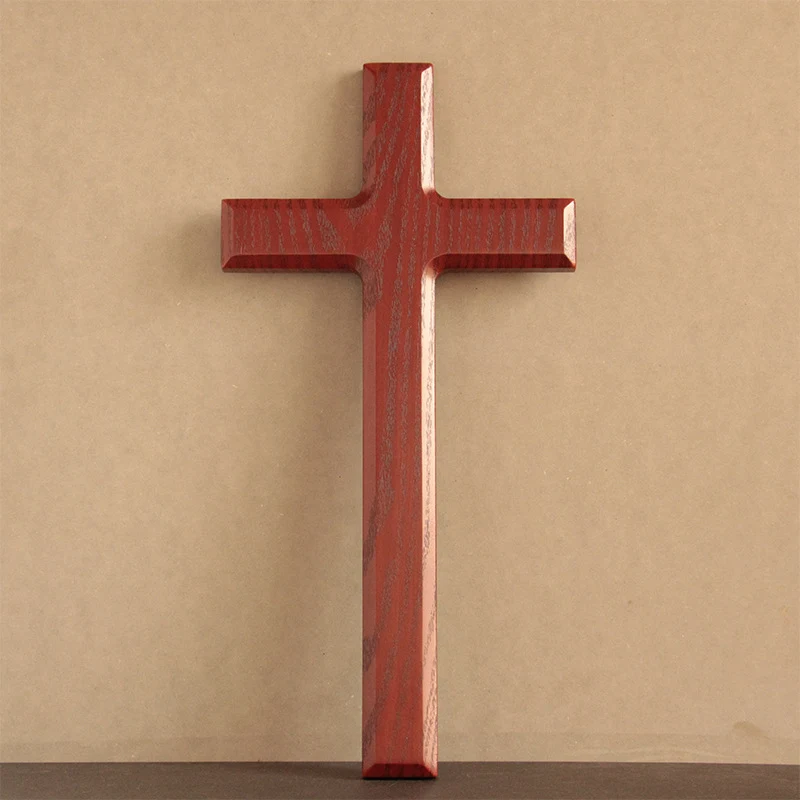 Regalo artesanal montado en la pared, con veta de roble ébano y cruz biselada, para decoración y manualidades.