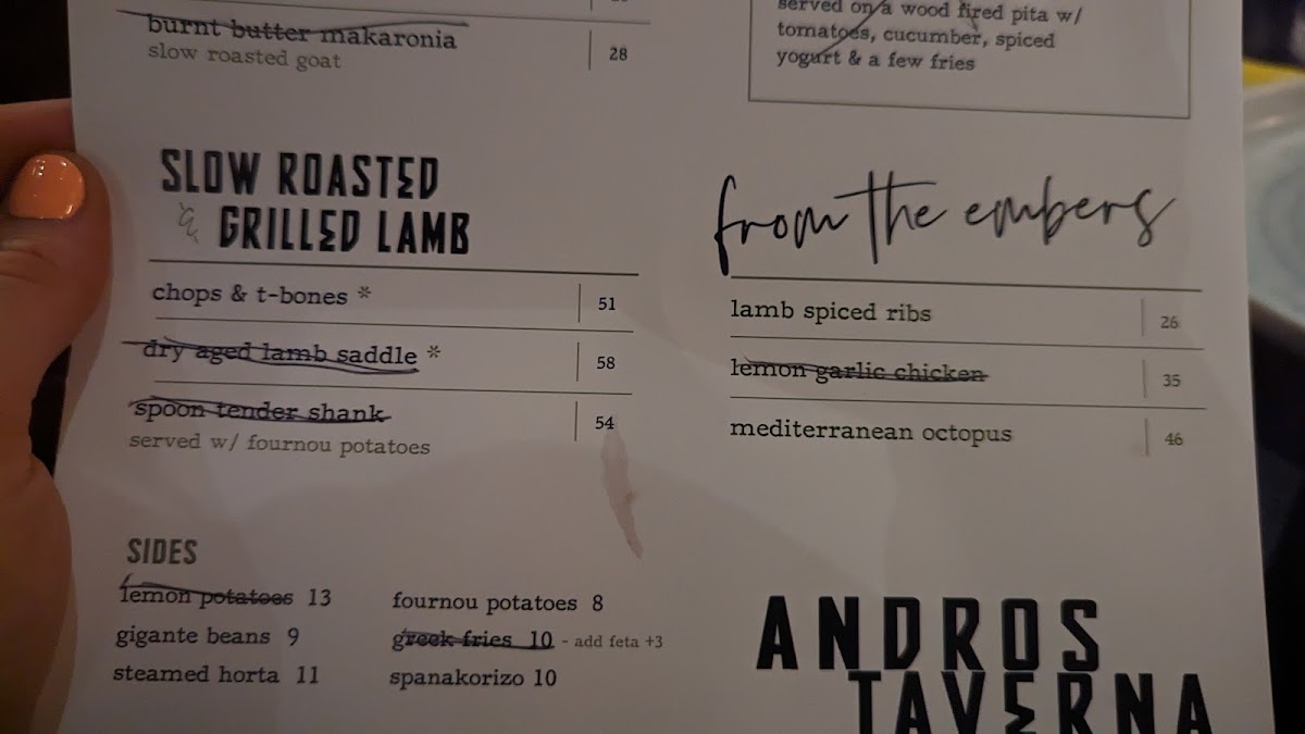 Andros Taverna gluten-free menu