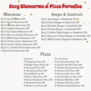 Cozy Shawarma & Pizza Paradise menu 