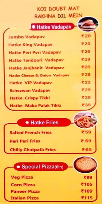 BN Hatke Vada menu 