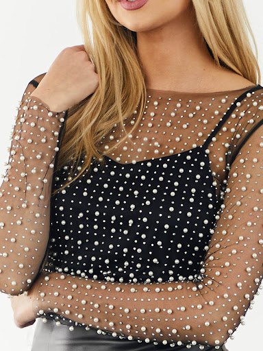 Title 4, Slim-fit Slimming Bottoming Shirt Rhinestone Me...