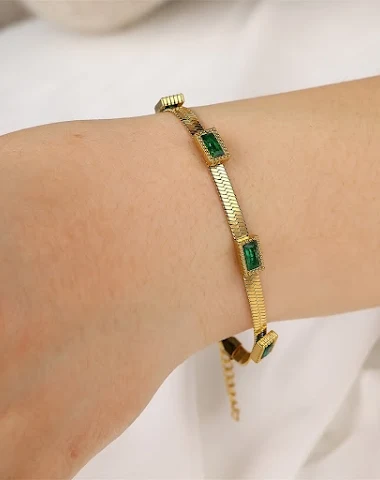 Moda Zümrüt Zirkon Bileklik 18K Alt - 2