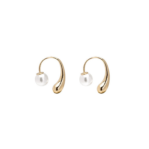 Title 2, Metal Water Drop Shape Pearl Design Earrings. A...