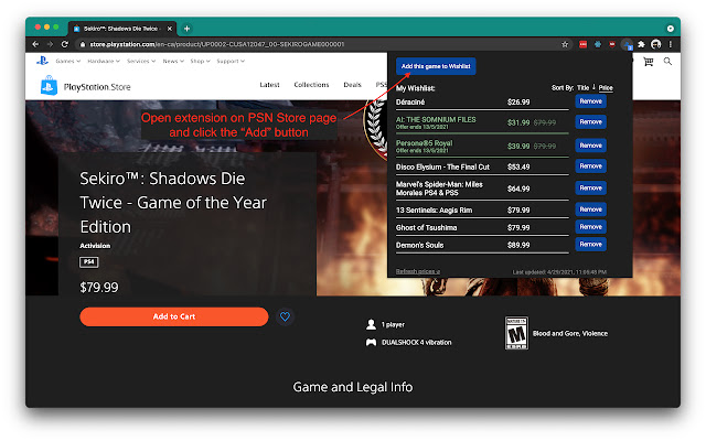 PlayStation Store Wishlist chrome extension