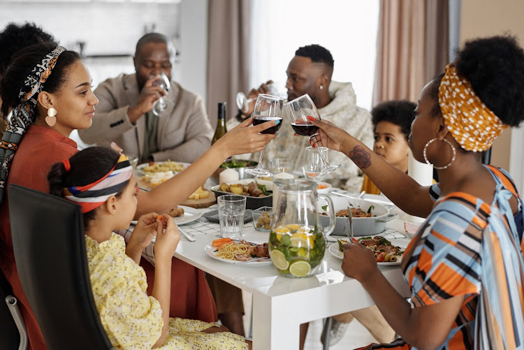 A large family during mealtime