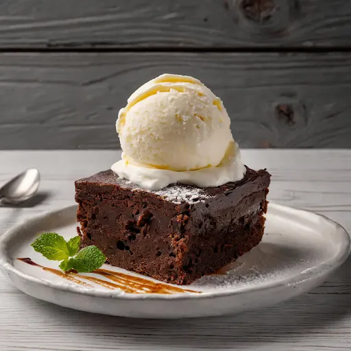Brownie With Vanilla Ice Cream