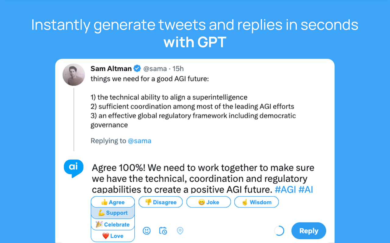 aiComment - Generate tweets with chatGPT Preview image 0