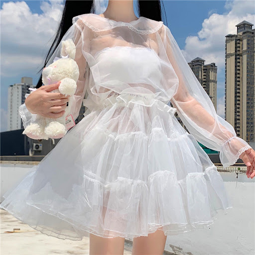 Title 17, Womens Inner Solid Color See-through Long Slee...
