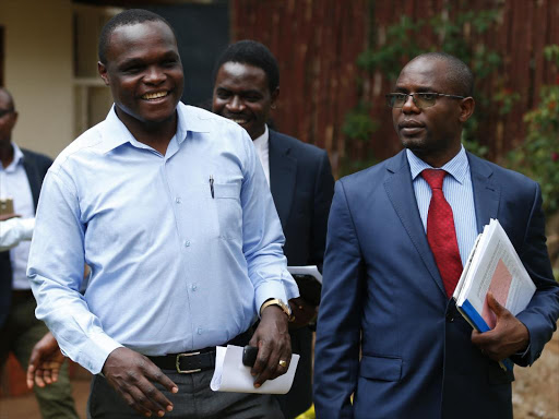 NASA CEO Norman Magaya (left) and Mathare MP Anthony Oluoch, October 17, 2017. /JACK OWUOR