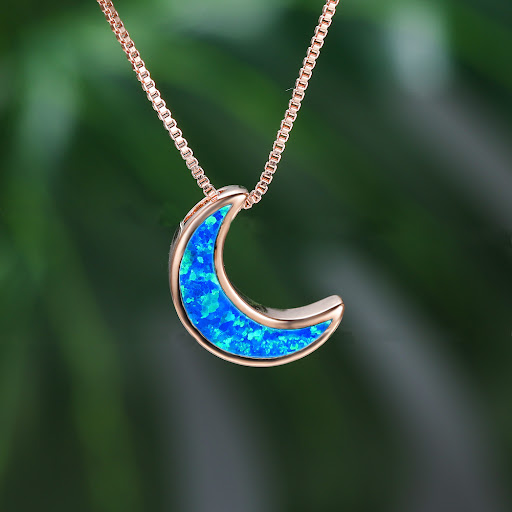 Title 2, Opal Moon Necklace Womens Simple Clavicle Chai...
