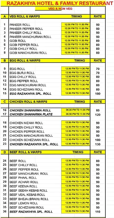 Razakhiya Hotel menu 