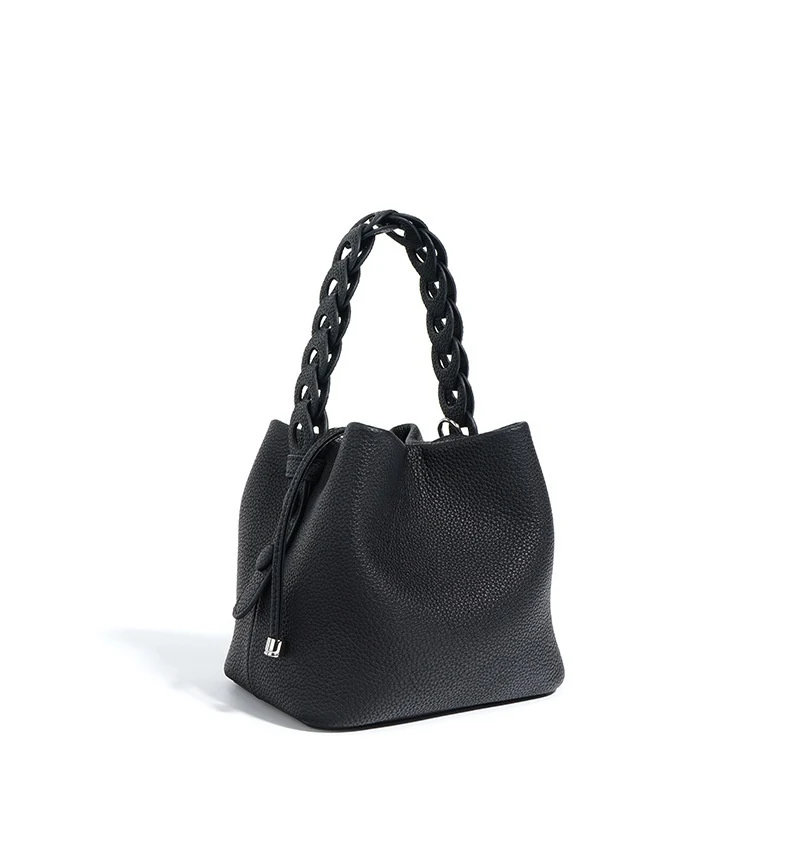 Bolsa Bucket de Couro Genuíno de Alta Camada, Primavera, Combinação Perfeita, Couro de Vaca, Versátil e Ideal para o Dia a Dia.
