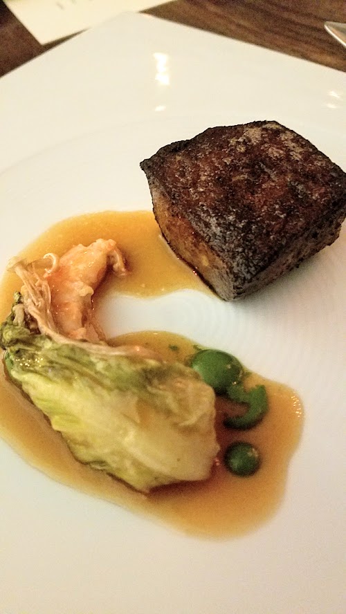 Roe PDX - Walu course, the butterfish was being served in a play of surf and turf, with the butterfish standing in for the steak and a fish sauced turf providing Asian flavors for a play on East and West too