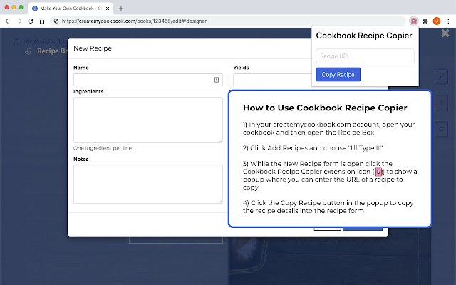 Cookbook Recipe Copier chrome extension