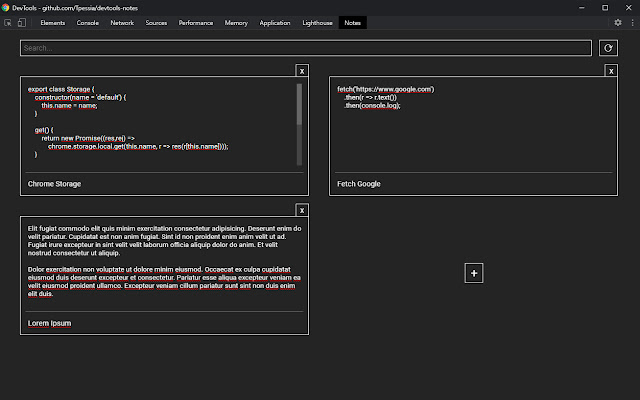 DevTools Notes chrome extension