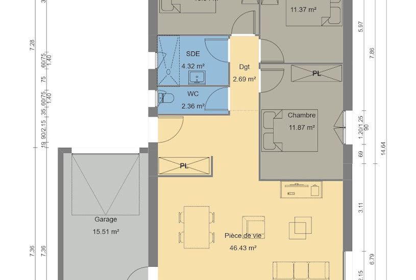  Vente Terrain + Maison - Terrain : 607m² - Maison : 94m² à Dax (40100) 