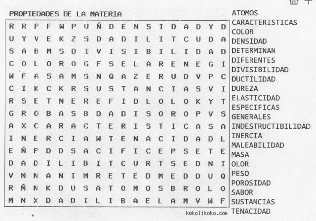 Sopa De Letras 12 Propiedades De La Materia - Compartir Materiales