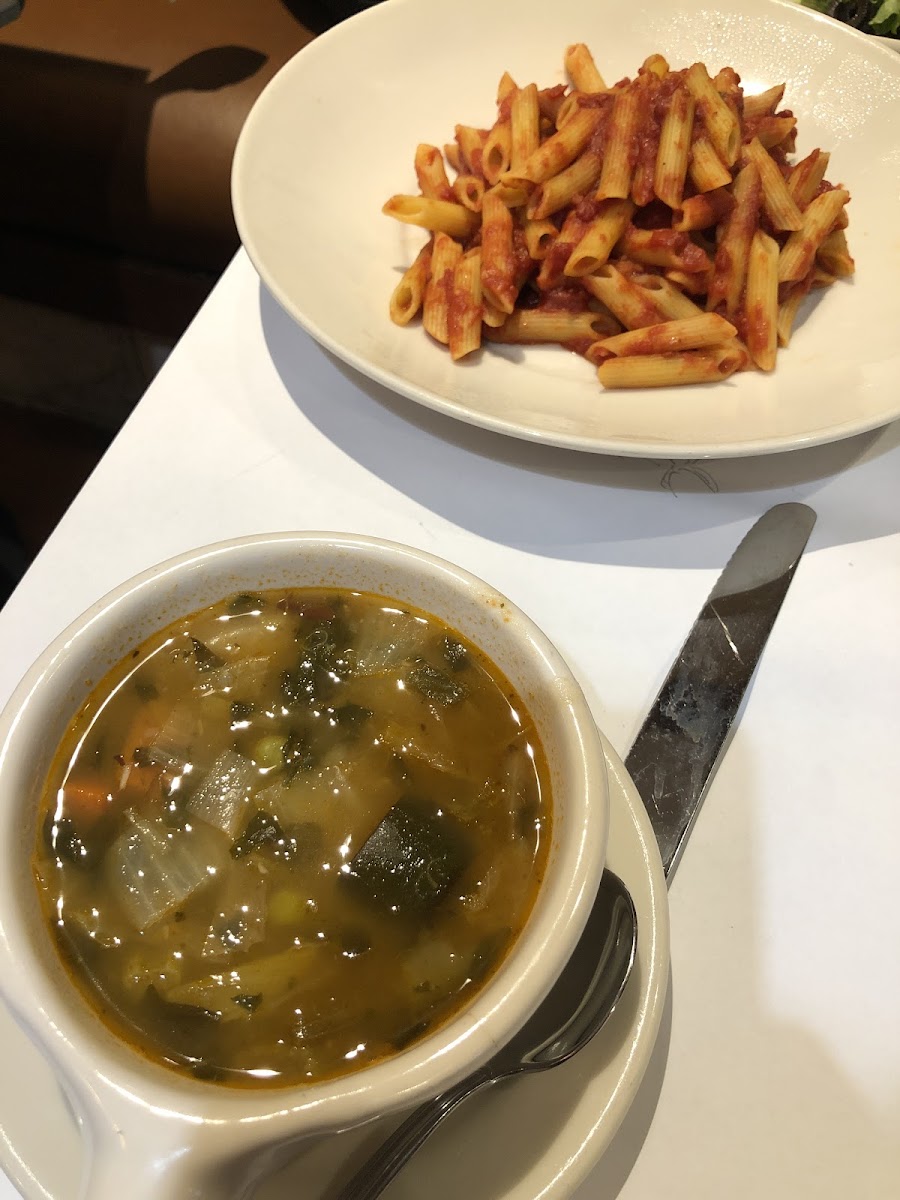 Minestrone and GF pasta with marinara.