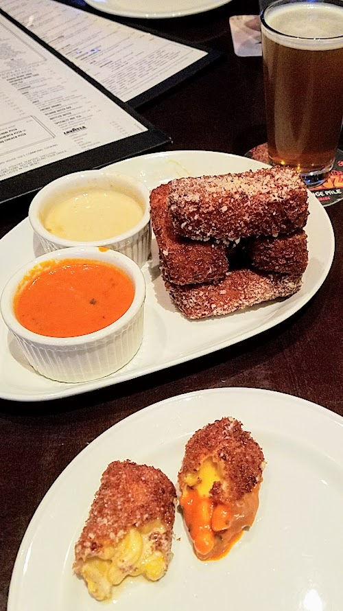 Yard House Portland Yard House Fried Mac and Cheese with organic tomato bisque or porcini cream sauce